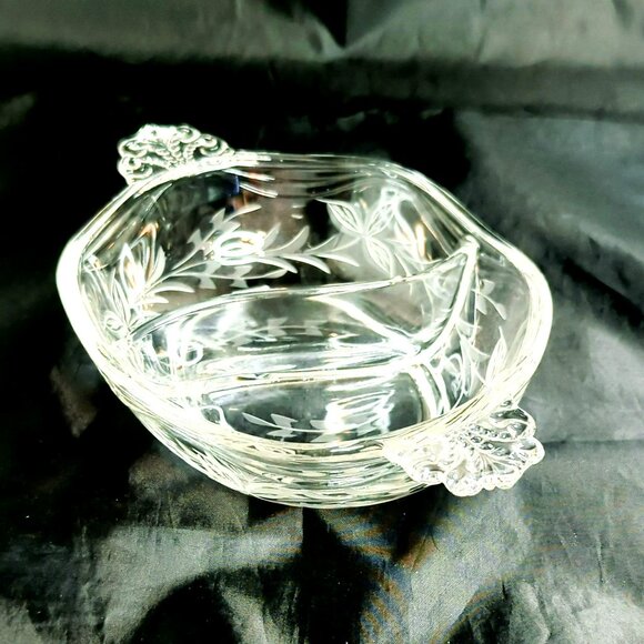 Vintage Fostoria 2 Part Divided Glass Condiment Serving Dish Floral Design - Picture 4 of 6